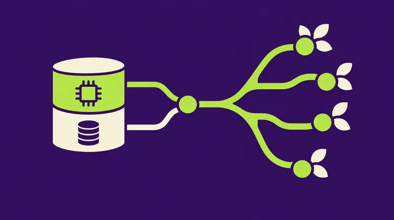 Datenbank aus Compute- und Speicherblock mit seitlich wachsendem Branch-Baum
